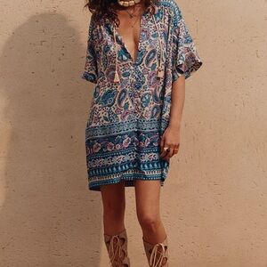 Spell Blue and Pink Paisley Dress